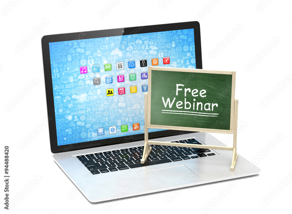 Laptop with chalkboard, free webinar, online education concept Laptop with chalkboard, free webinar, online education concept