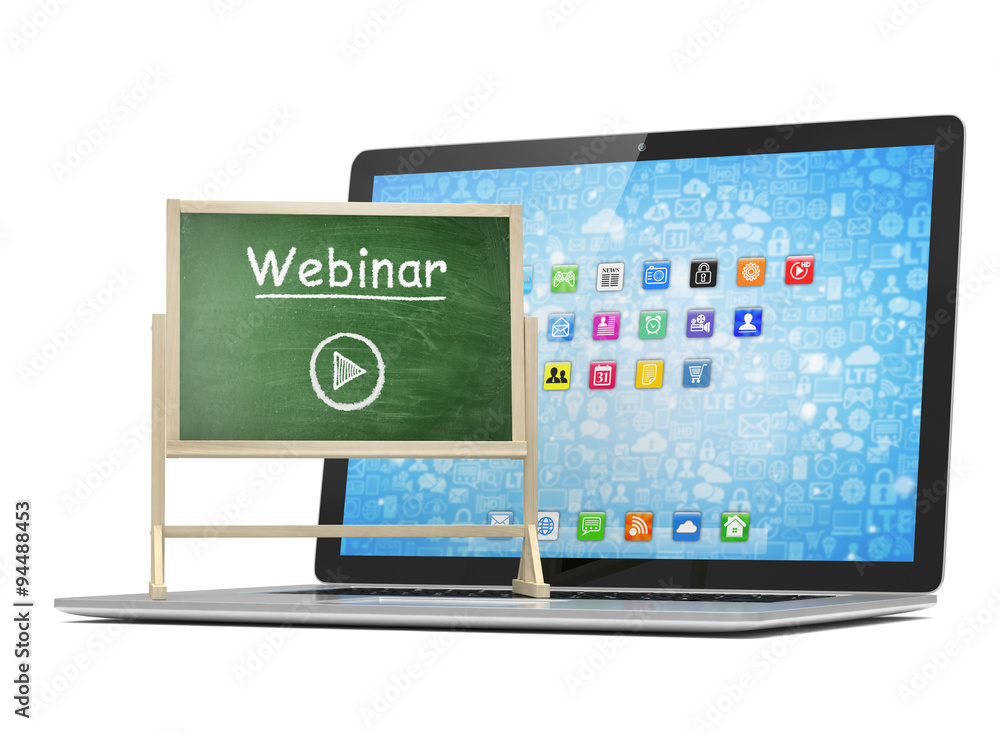 Laptop with chalkboard, webinar, online education concept Laptop with chalkboard, webinar, online education concept