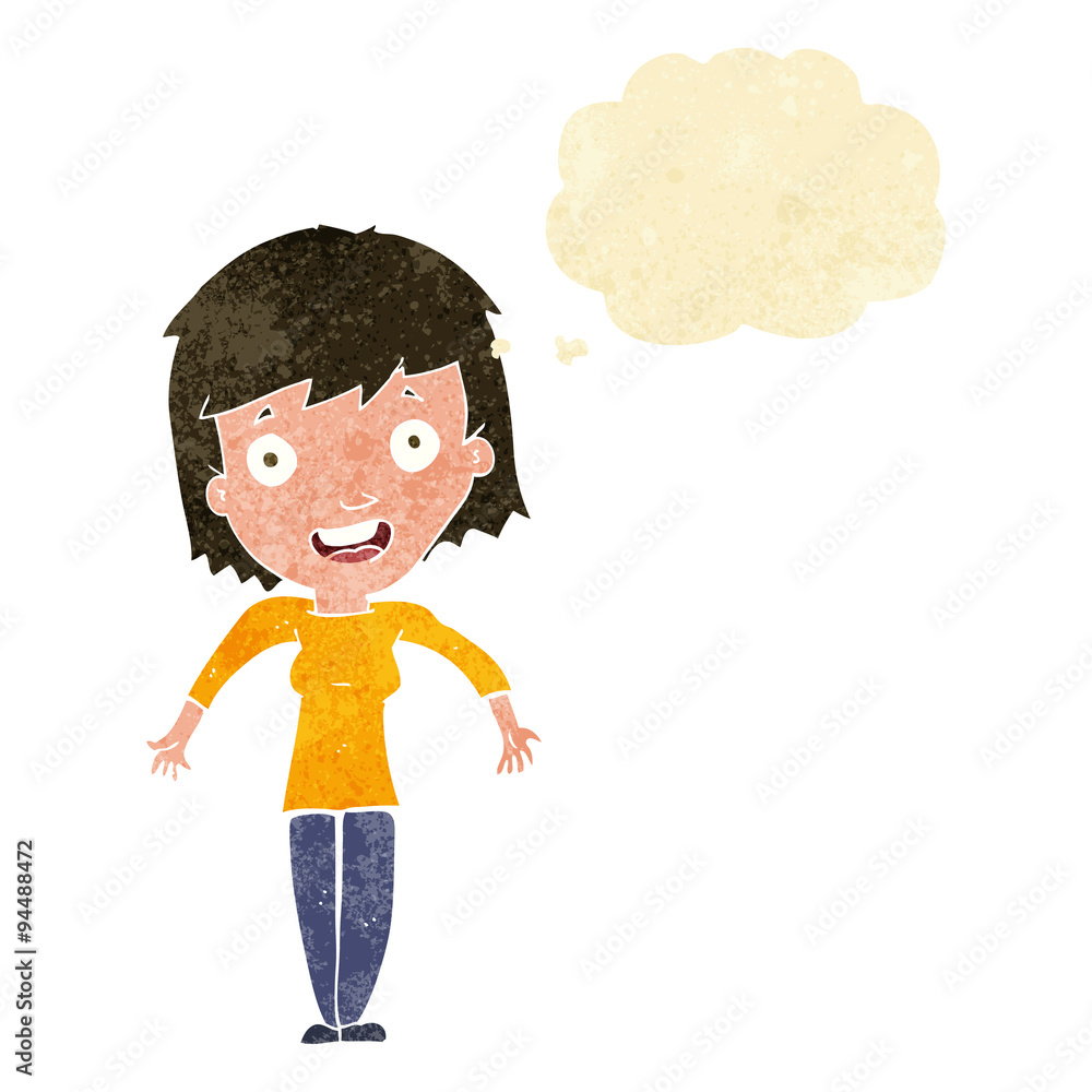 cartoon woman shrugging shoulders with thought bubble cartoon woman shrugging shoulders with thought bubble