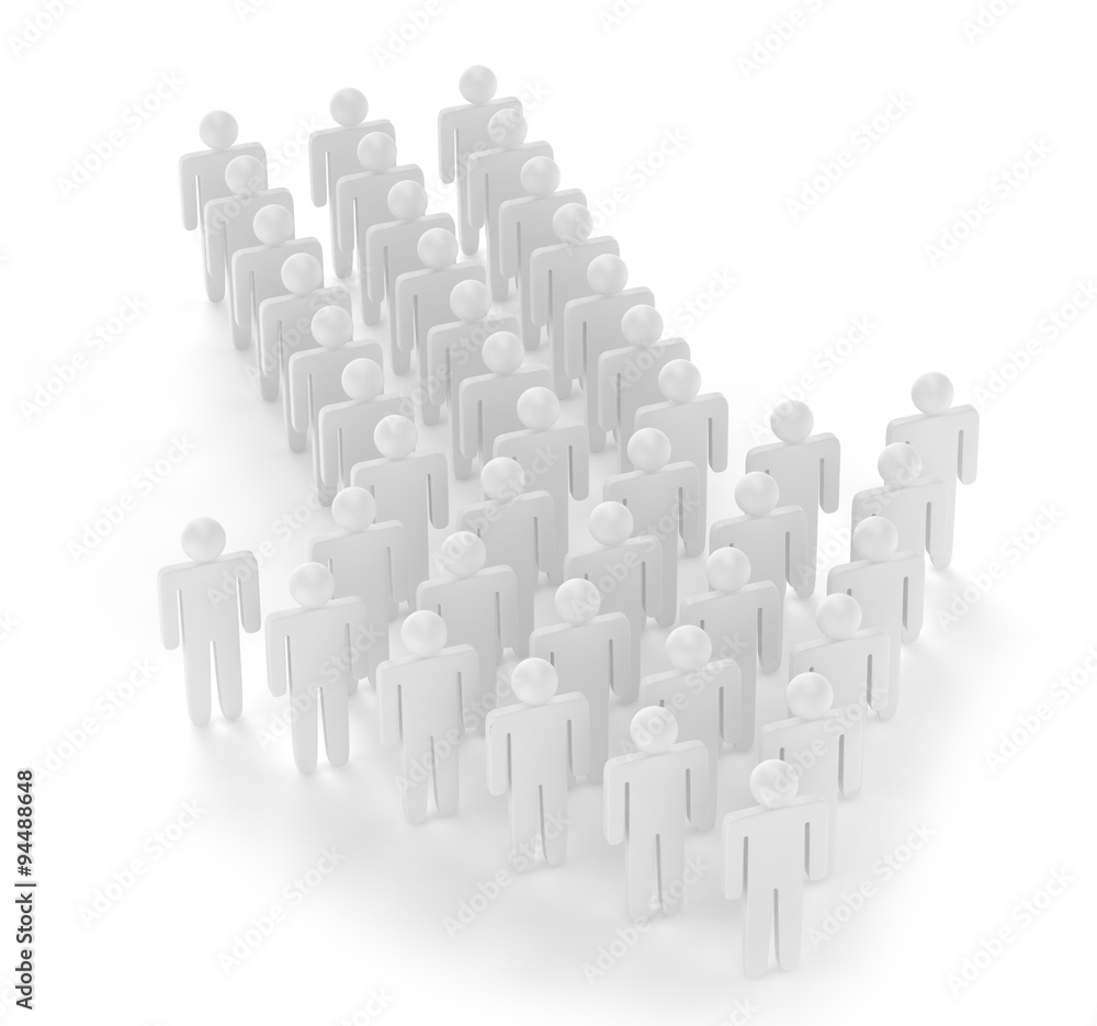 Many 3d people figure in arrow shape with the leader in front Many 3d people figure in arrow shape with the leader in front