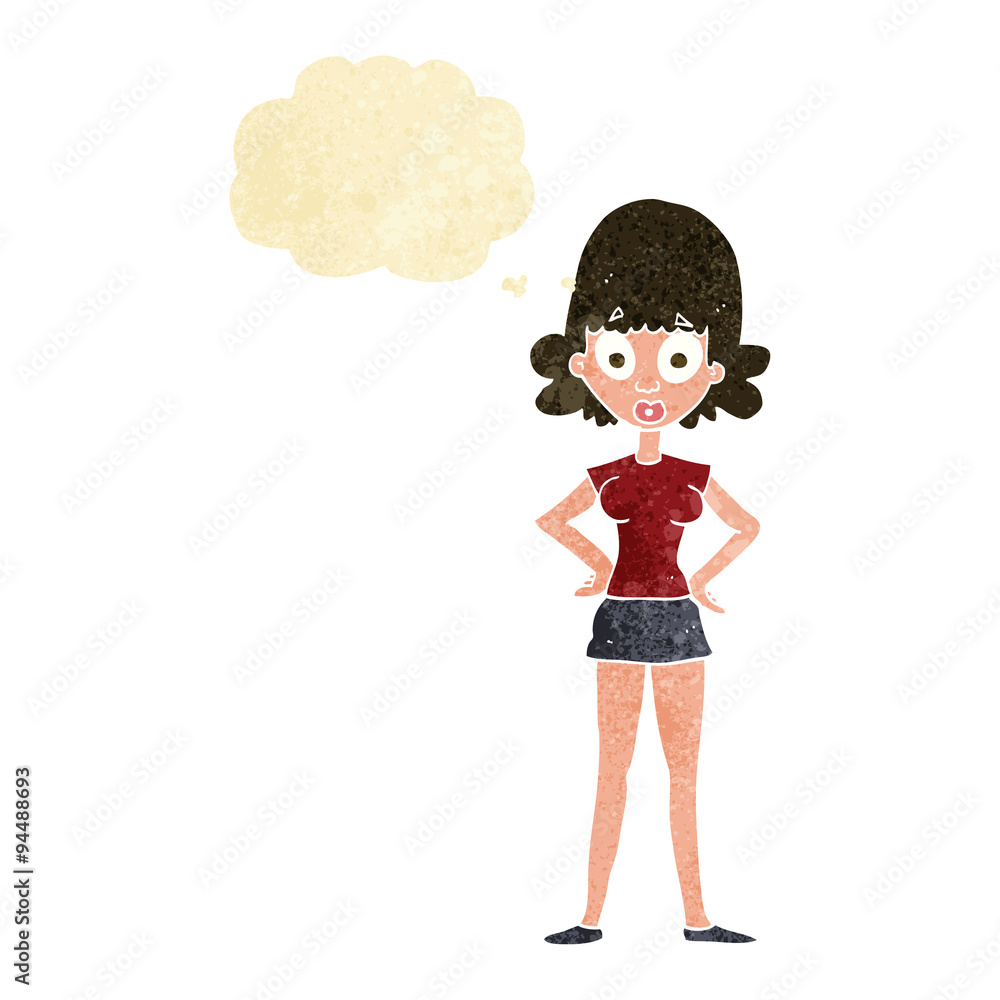 cartoon surprised woman with thought bubble cartoon surprised woman with thought bubble