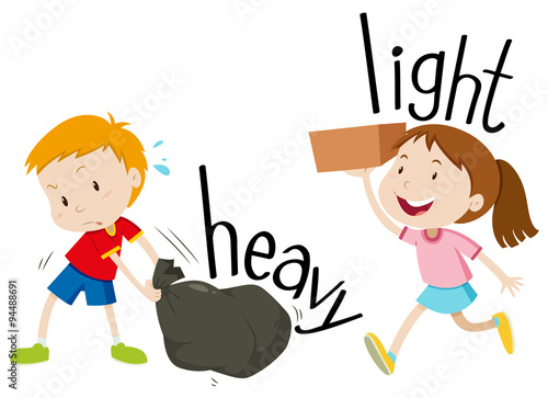 Opposite adjectives heavy and light