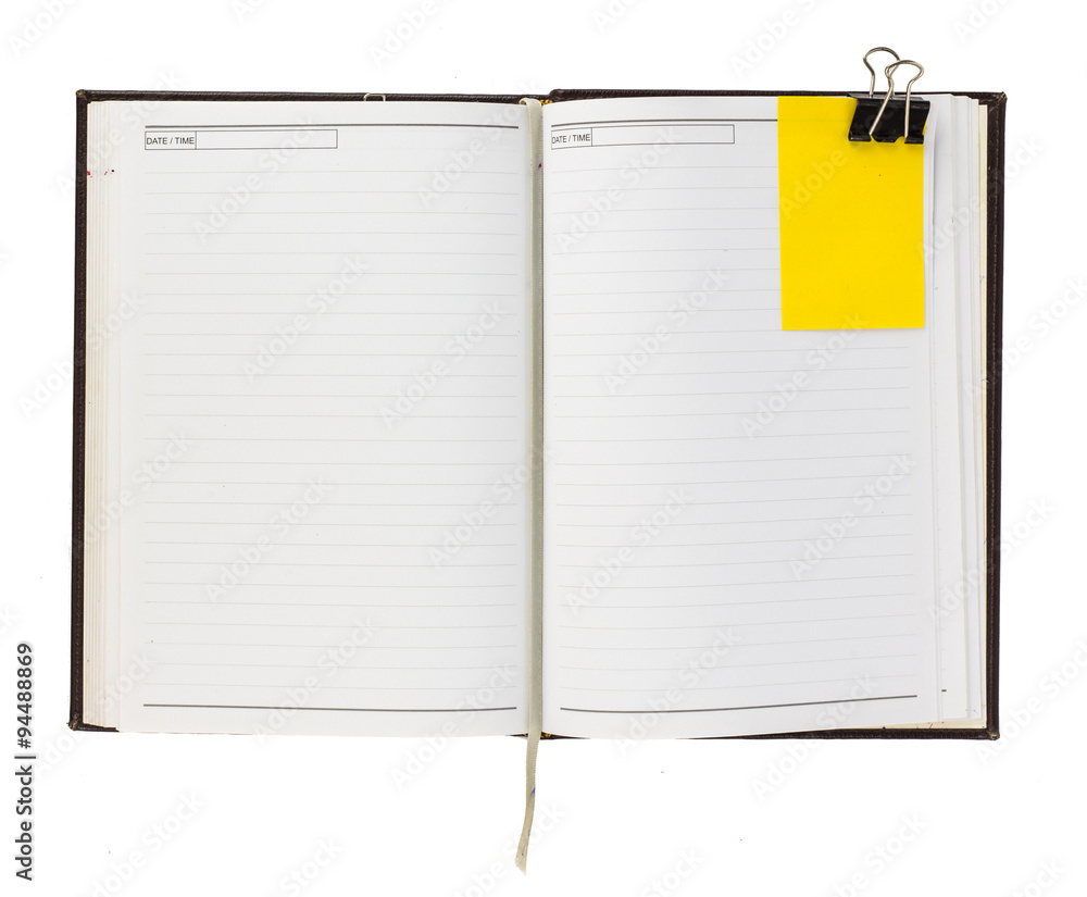 Notebook with note paper isolated on white Notebook with note paper isolated on white
