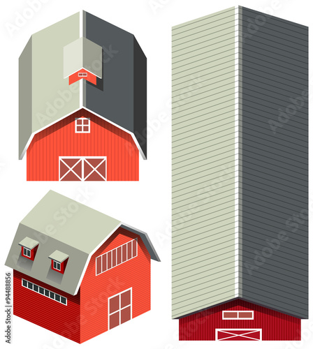 Red barn in different angles