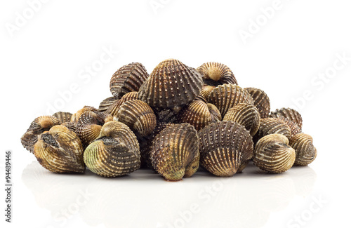 Heap of cockles on white background