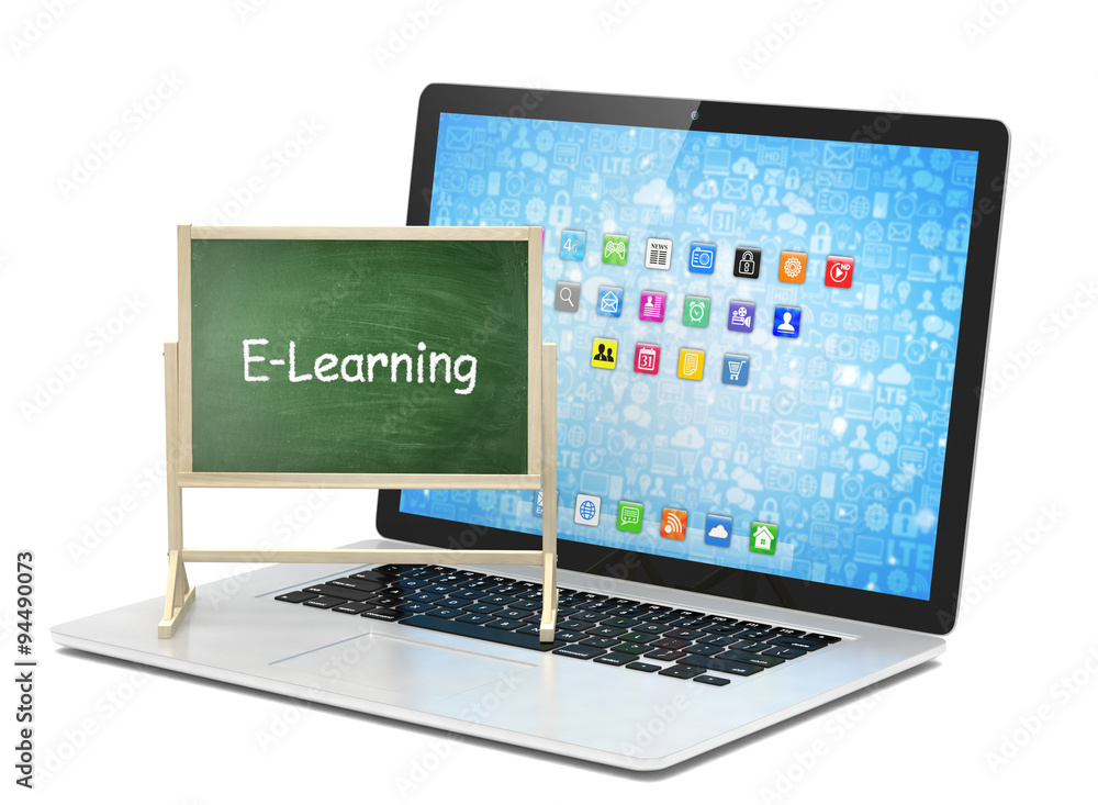 Laptop with chalkboard, e-learning, online education concept Laptop with chalkboard, e-learning, online education concept