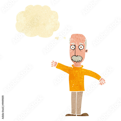 cartoon angry old man with thought bubble