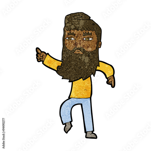 cartoon bearded man pointing the way