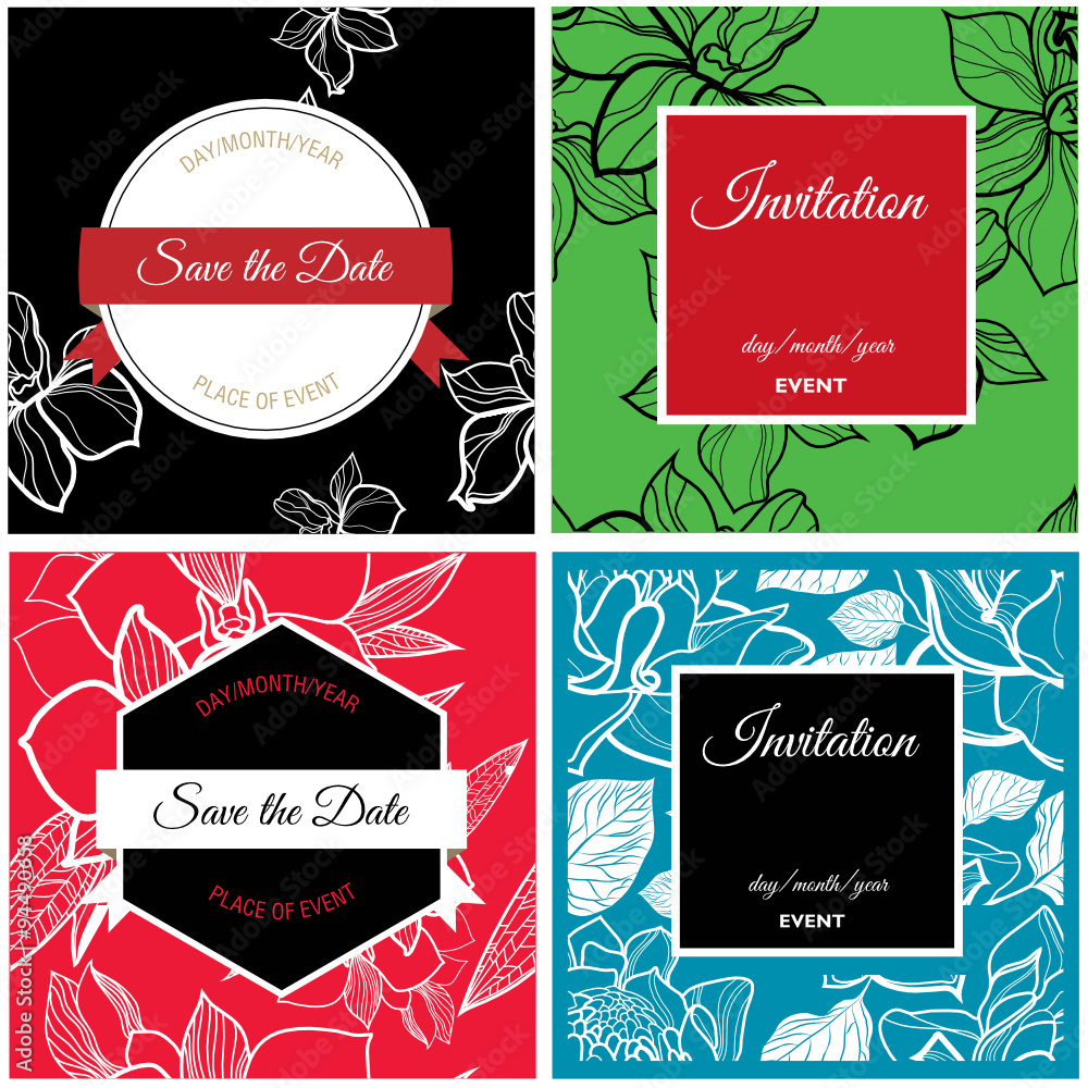 Naklejka premium Set of floral Save the Date for events design