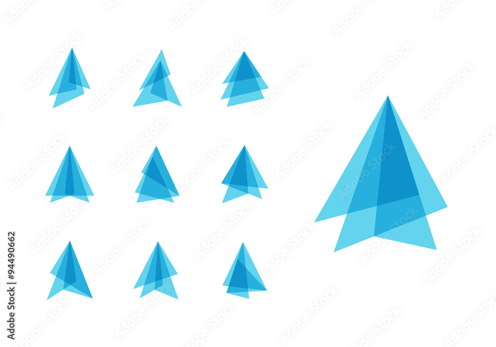 Transparent christmas tree icons made of triangles on the white background - vector illustration Transparent christmas tree icons made of triangles on the white background - vector illustration