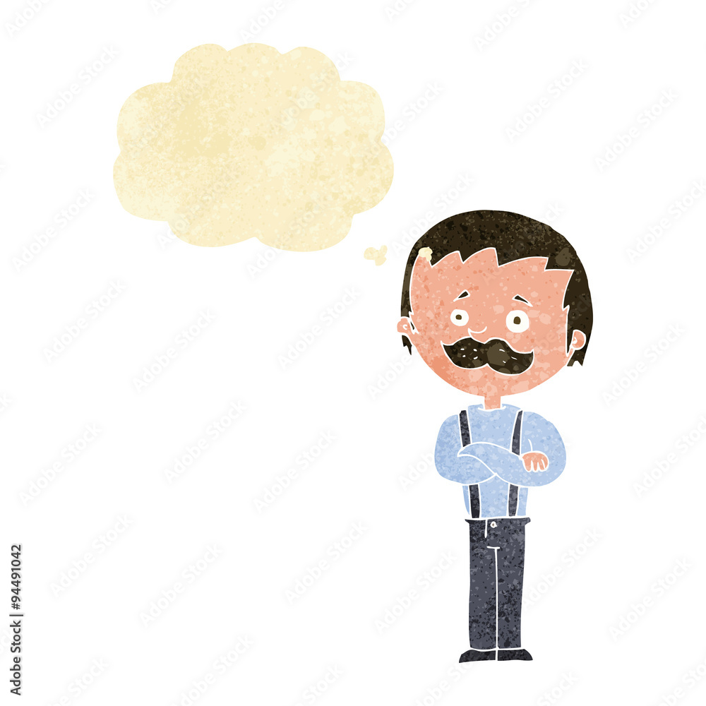 cartoon man with mustache with thought bubble