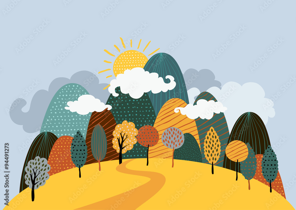 Fototapeta premium Vector autumn landscape background.