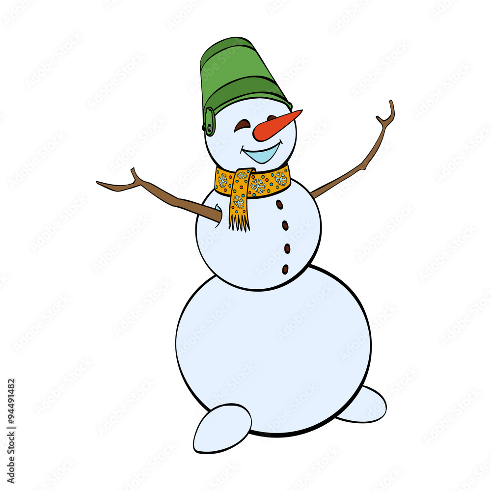 Happy winter snowman isolated on white background