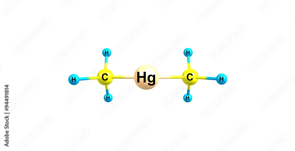 Dimethylmercury molecular structure on white background Dimethylmercury molecular structure on white background
