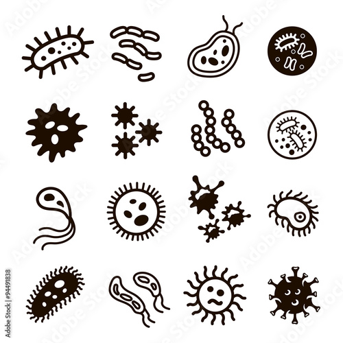 Bacteria, superbug, virus icons set photo