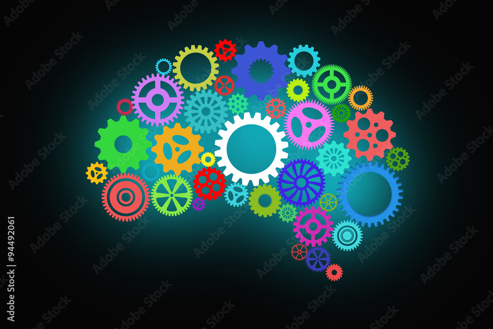 Artificial intelligence with human brain shape and gears Artificial intelligence with human brain shape and gears