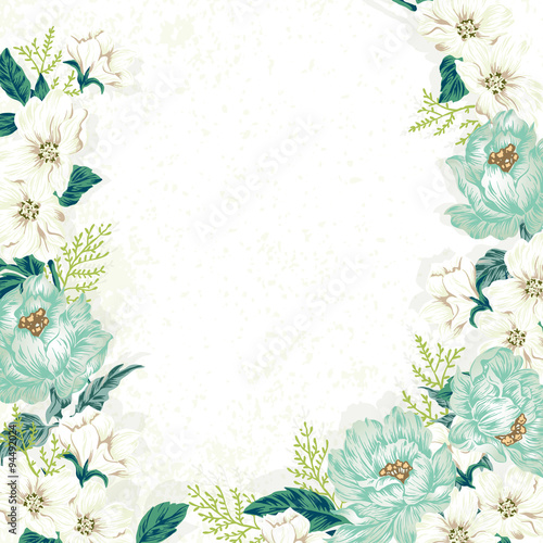 Elegant Vintage Flower Illustration. Wedding board design / Green