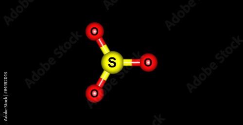 Sulfur trioxide molecular structure on black background