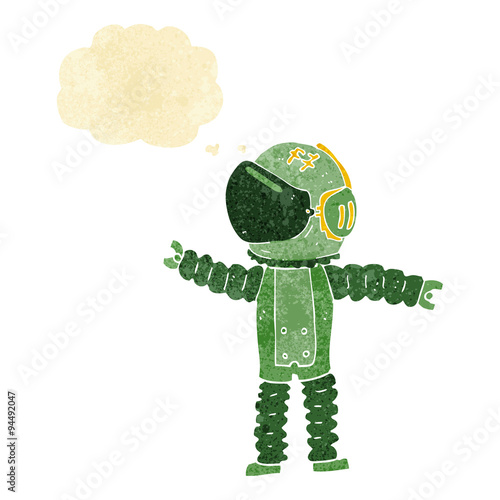 cartoon astronaut reaching with thought bubble