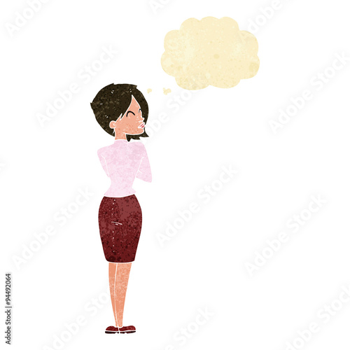 cartoon businesswoman ignoring with thought bubble