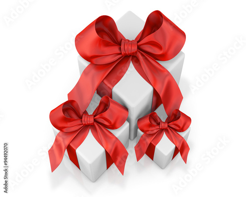 White gifts with red ribbon