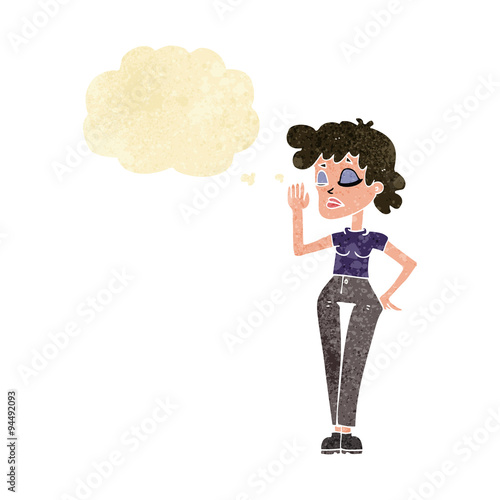 cartoon woman ignoring with thought bubble