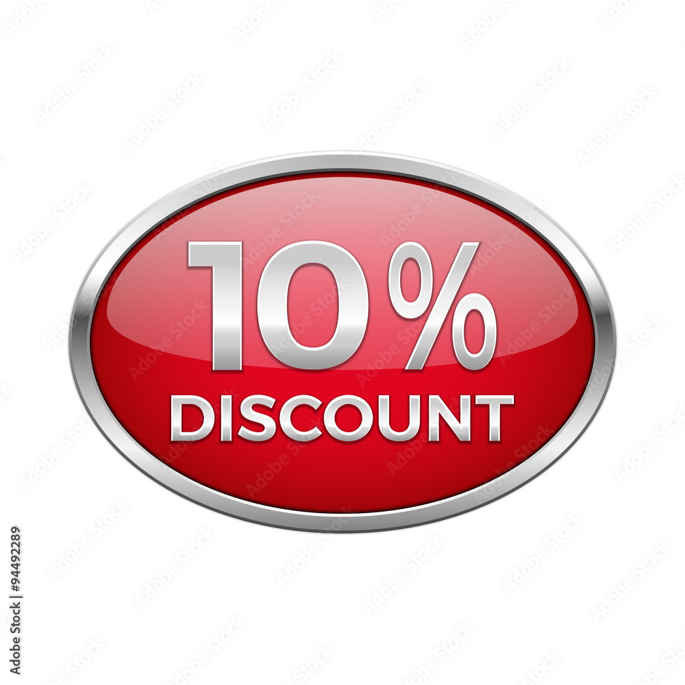 Red discount button in silver frame Red discount button in silver frame