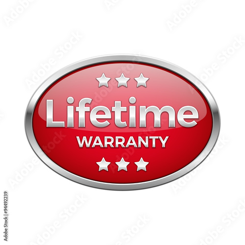 Red warranty button in silver frame