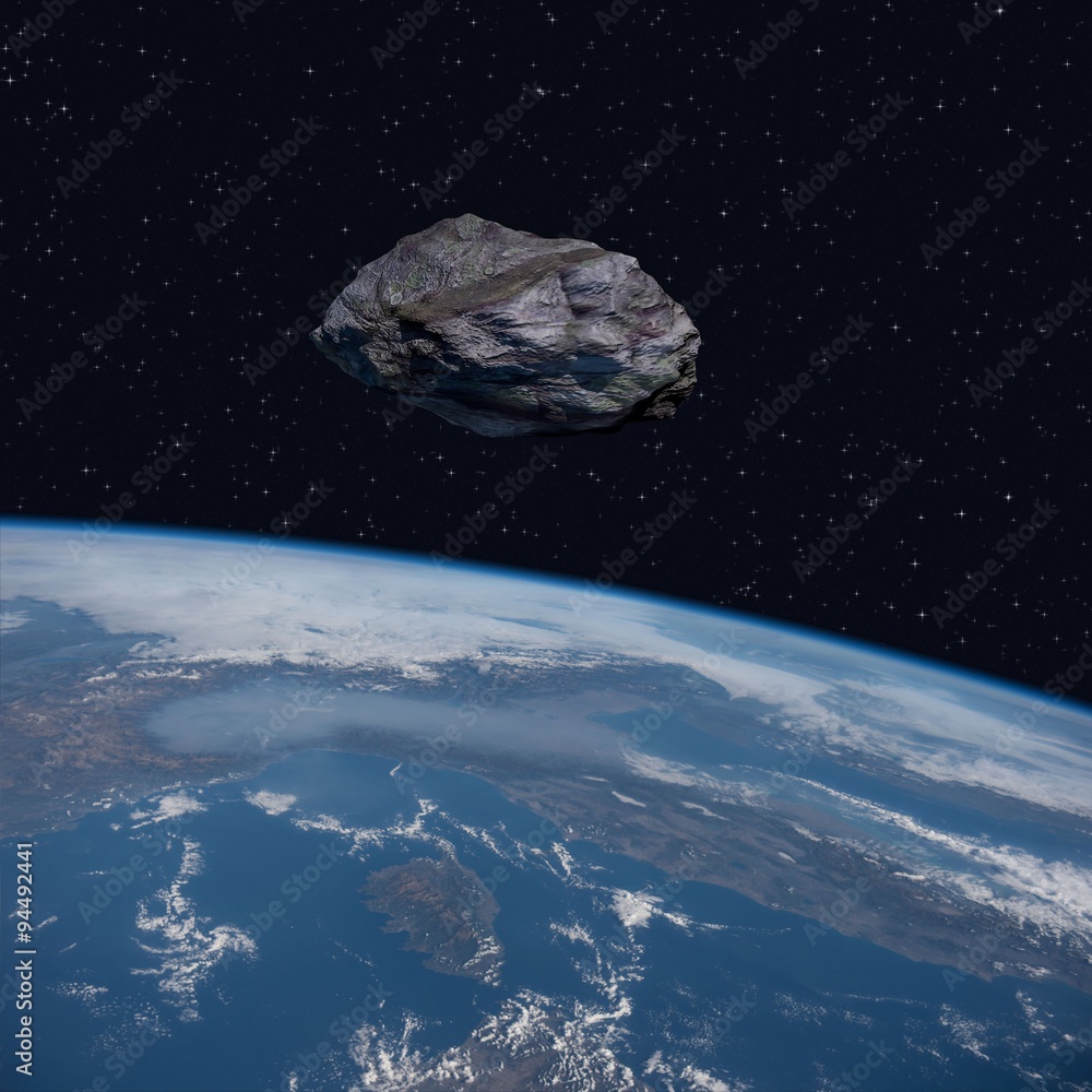 Obraz premium Asteroid orbit close to the planet Earth - 3D Scene. Elements of this image furnished by NASA.