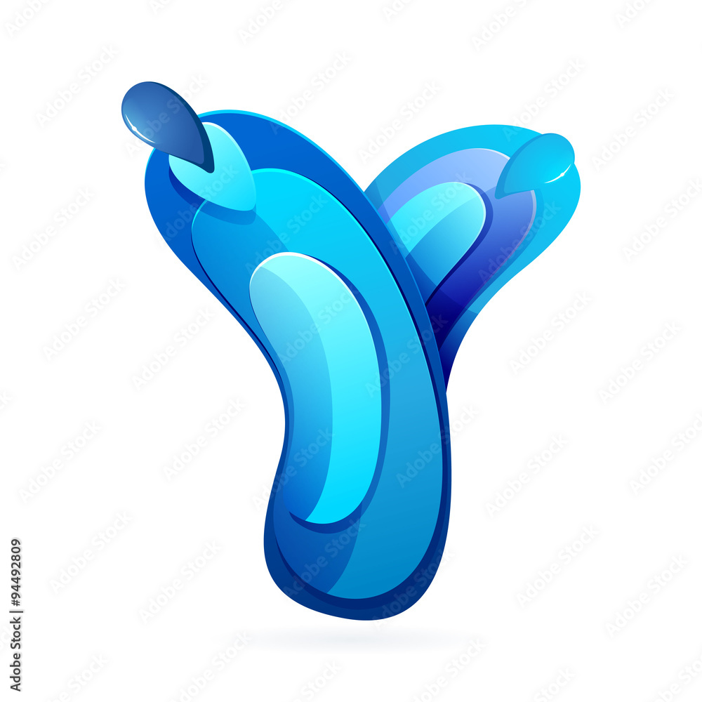 Obraz premium Y letter logo with blue water splash and drops.