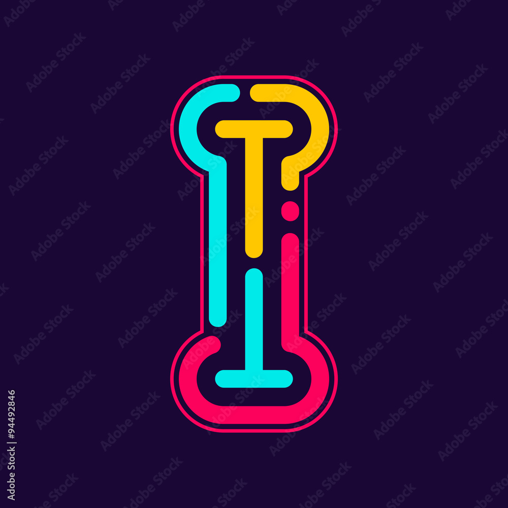 I letter logo with neon line or finger print.