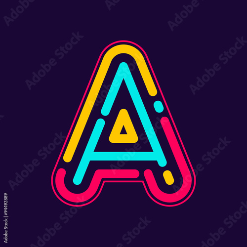 Letter A logo with neon line or finger print.