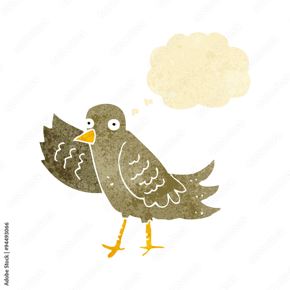 cartoon waving bird with thought bubble cartoon waving bird with thought bubble