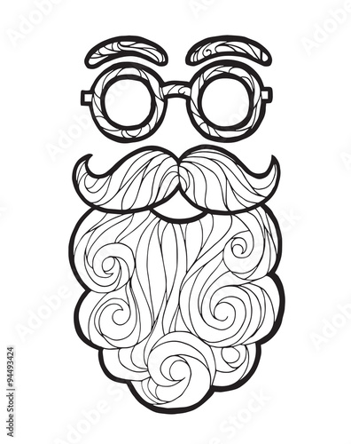 Vector illustration mustache fashionable hipster style, curly beard and round glasses