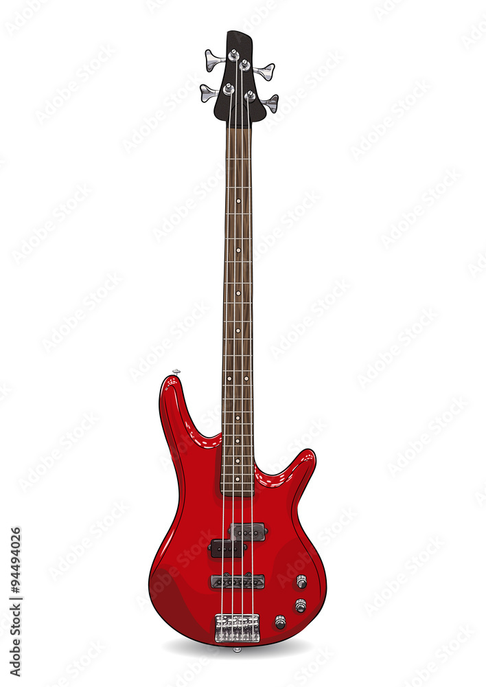 Naklejka premium vector realistic illustration of red bass guitar