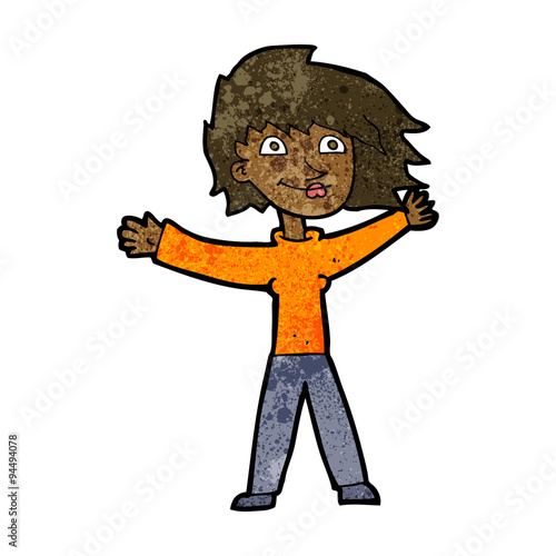 cartoon excited woman waving