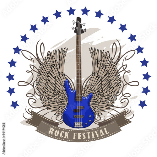 vector poster for rock festival with winged guitar