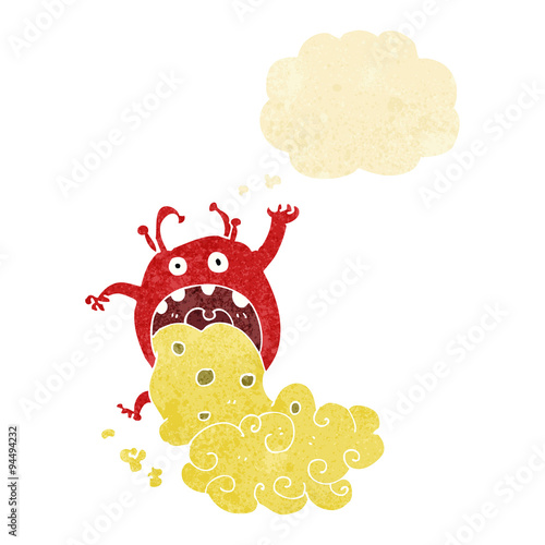 cartoon gross monster being sick with thought bubble