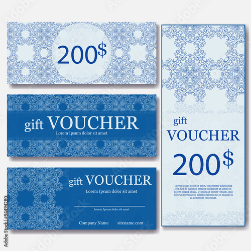 Gift voucher template with mandala. Design certificate for sport or yoga center, magazine or etc. Vector gift coupon with ornament on background.