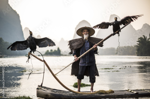 cormorant fisherman showing birds