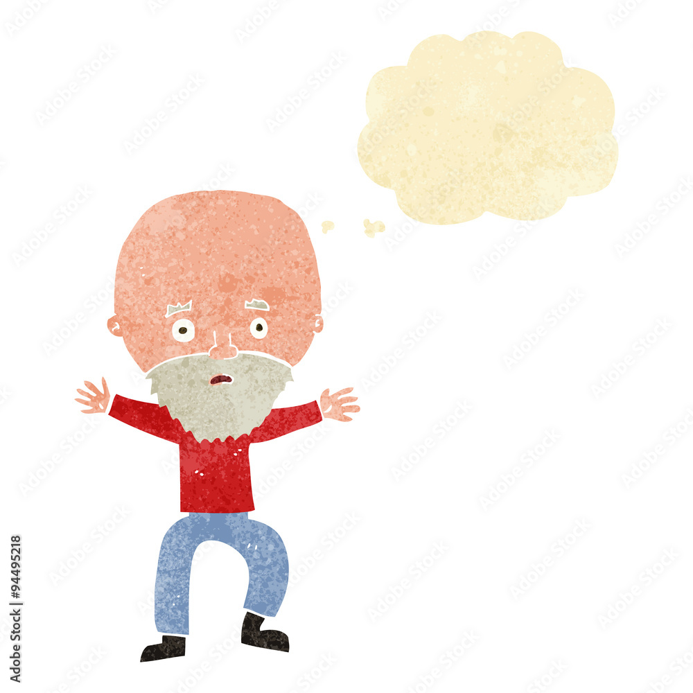 cartoon panicking old man with thought bubble cartoon panicking old man with thought bubble