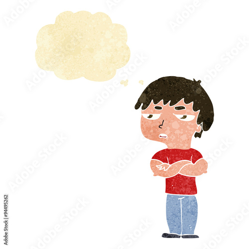 cartoon annoyed boy with thought bubble
