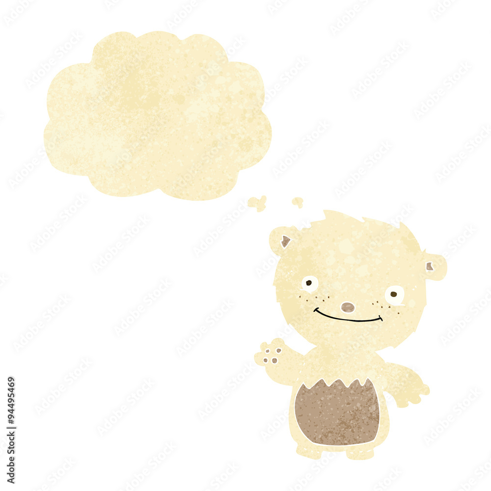 cartoon waving polar bear cub with thought bubble cartoon waving polar bear cub with thought bubble