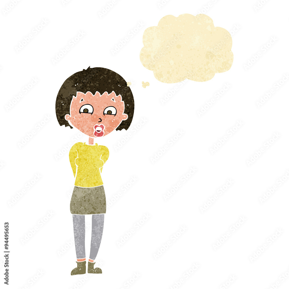 cartoon surprised woman with thought bubble cartoon surprised woman with thought bubble