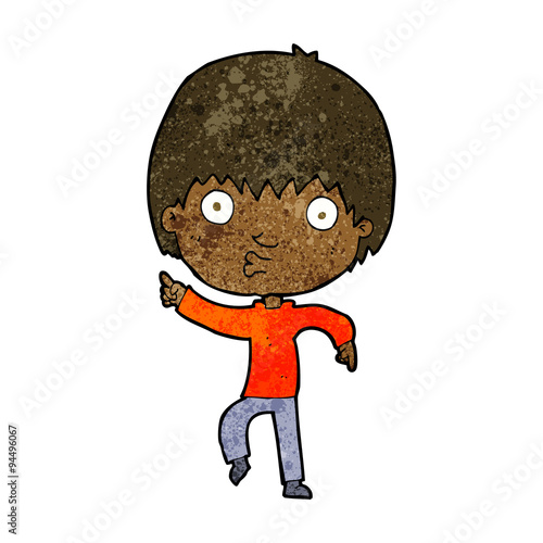 cartoon impressed boy pointing