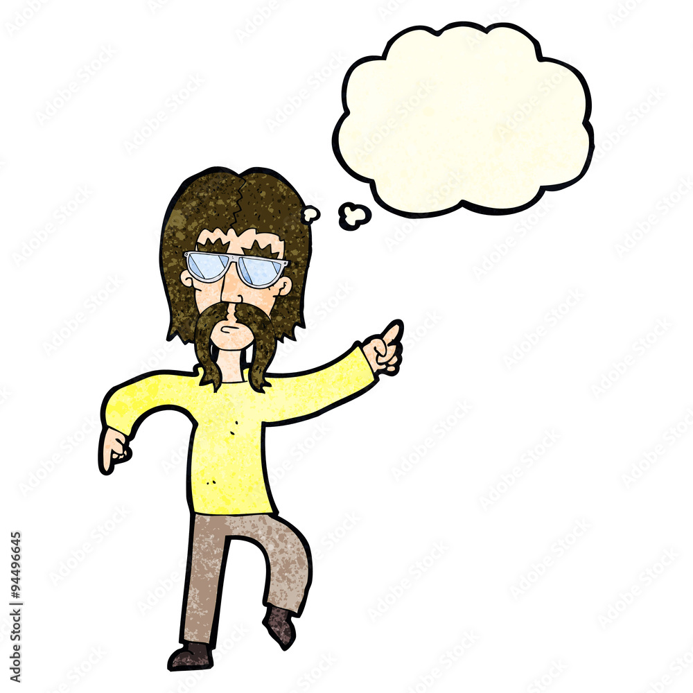 cartoon hippie man wearing glasses with thought bubble cartoon hippie man wearing glasses with thought bubble