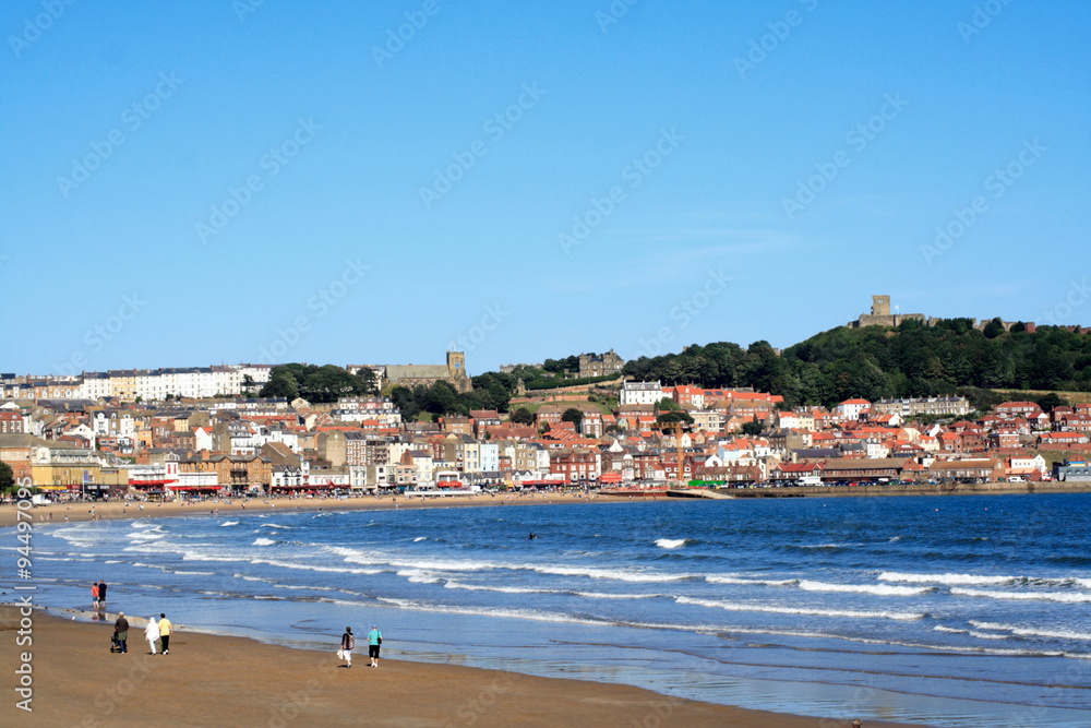 North Yorkshire Coastline Scarborough town and beach	