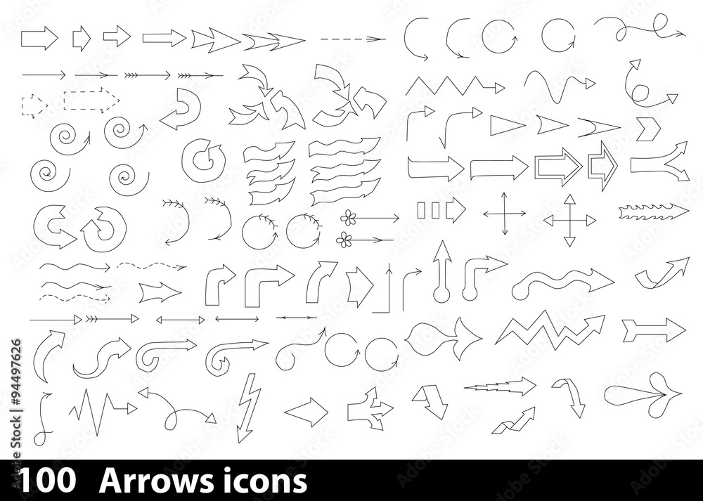 100 hand-drawn arrows icons