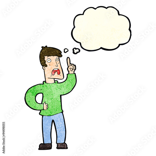 cartoon man with complaint with thought bubble