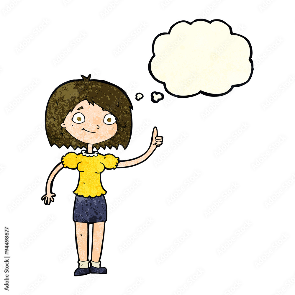 cartoon woman with idea with thought bubble cartoon woman with idea with thought bubble